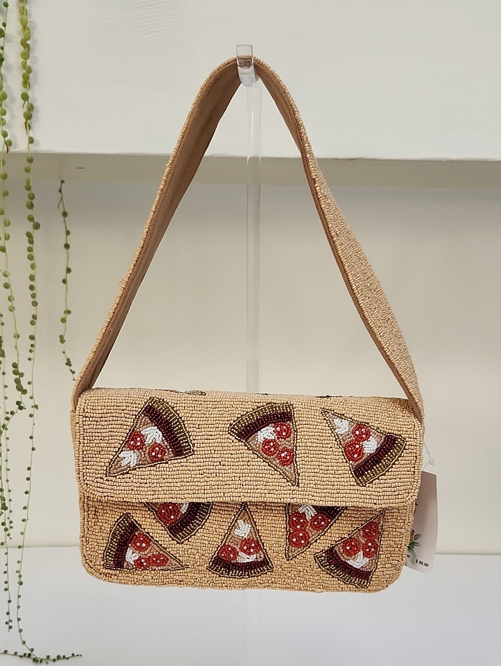 NWT Viral Beaded Pizza Slice Purse Tan Novelty Purse Pizza Lover Foodie